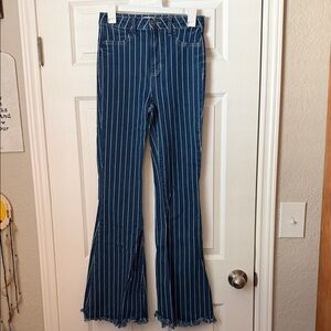 Cello Navy and White Striped Flare Pants